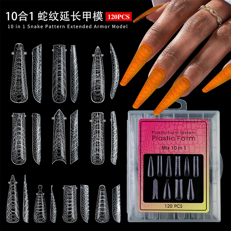 แบบฟอร์มต่อเล็บลายงู 10-in-1 120ชิ้น