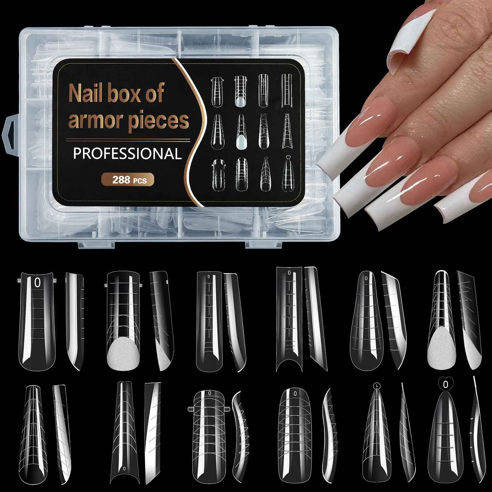 Dual Nail Forms Nail Tips 12 รูปทรง 288 ชิ้นสำหรับโพลีเล็บเจล