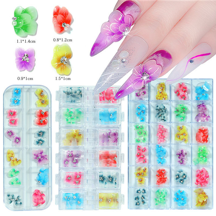 เล็บ Tickers Rhinestone ดอกไม้